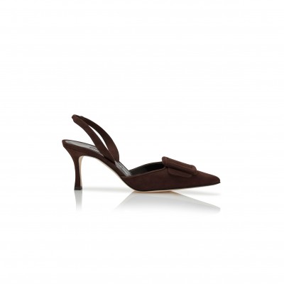MANOLO BLAHNIK MAYSLI BROWN SUEDE SLINGBACK MULES 219-0182-0073